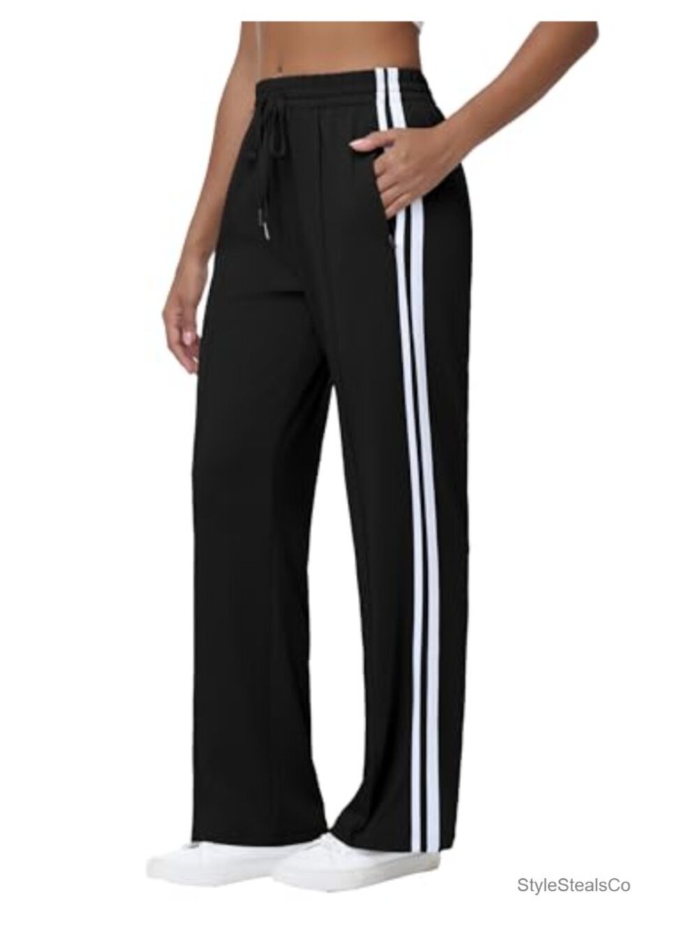 Women's Active Track Pants Drawstring Zipper Pockets Polyester Straight Leg